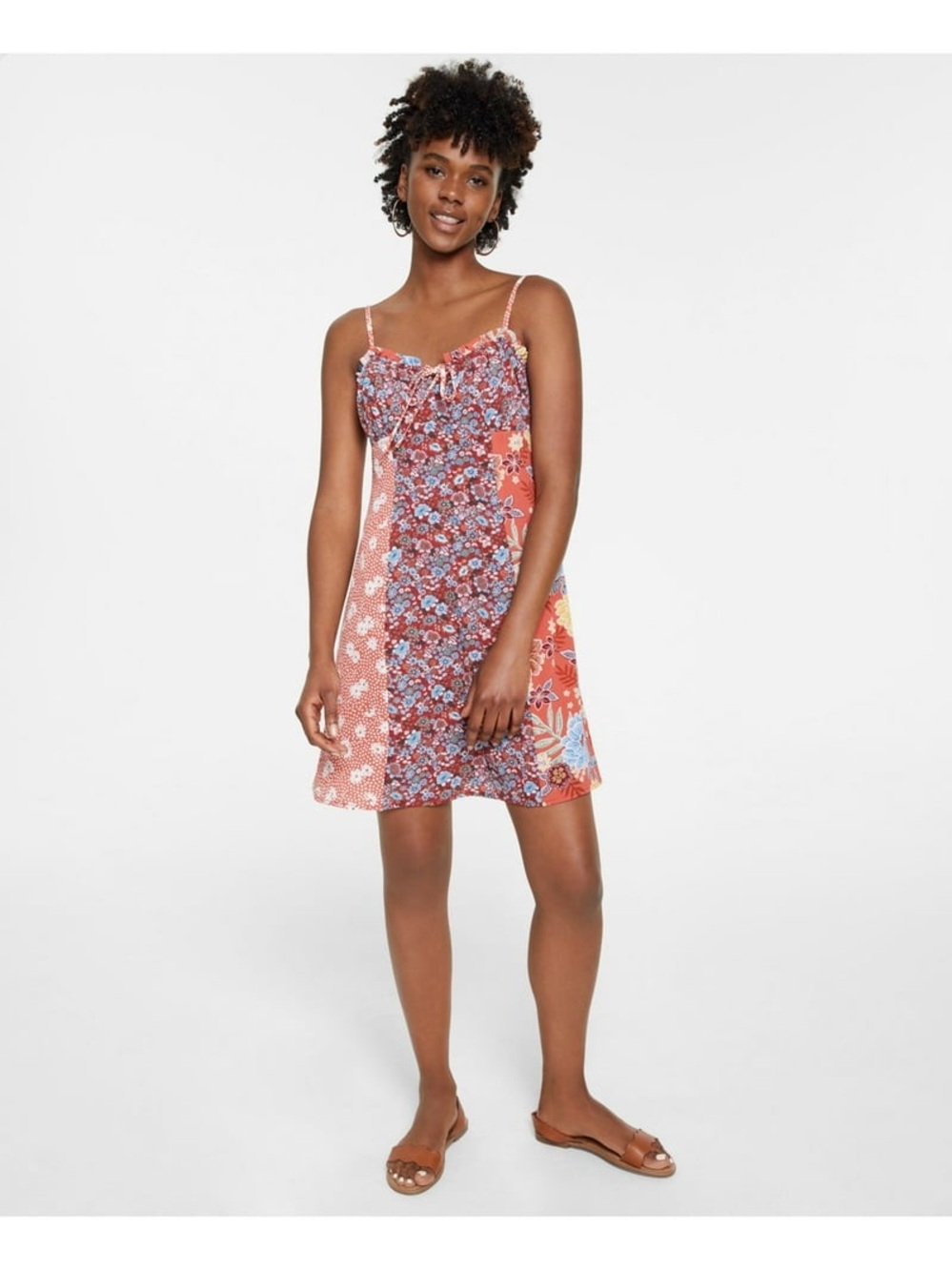 Bar III Red Multi Floral Patchwork Mini Dress
